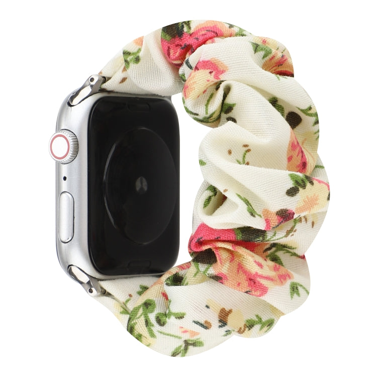 Plaid Flower Pattern Cloth Hair Ring Watchband, For Apple Watch Series 8&7 41mm / SE 2&6&SE&5&4 40mm / 3&2&1 38mm, For Apple Watch Ultra 49mm / Series 8&7 45mm / SE 2&6&SE&5&4 44mm / 3&2&1 42mm                                                           ...