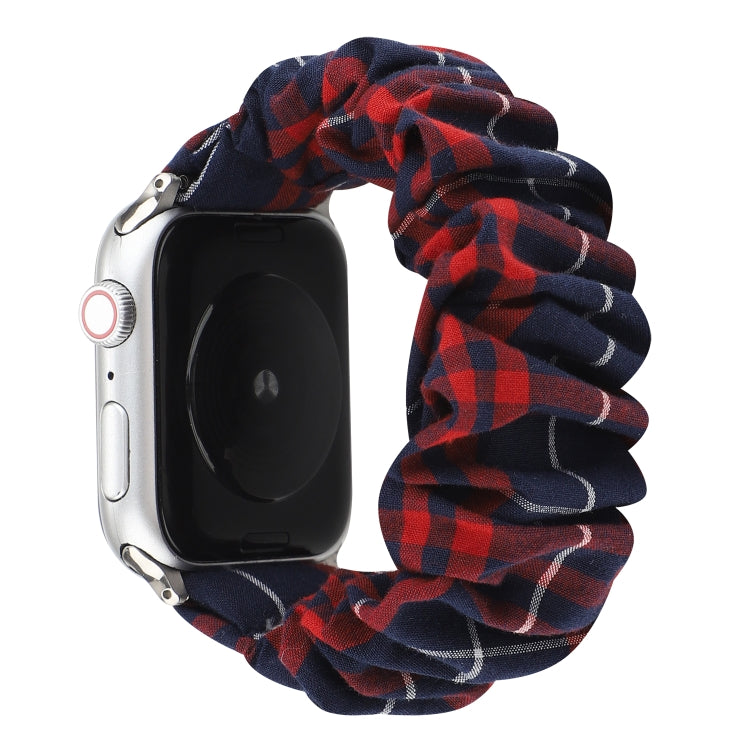 Plaid Flower Pattern Cloth Hair Ring Watchband, For Apple Watch Series 8&7 41mm / SE 2&6&SE&5&4 40mm / 3&2&1 38mm, For Apple Watch Ultra 49mm / Series 8&7 45mm / SE 2&6&SE&5&4 44mm / 3&2&1 42mm                                                           ...