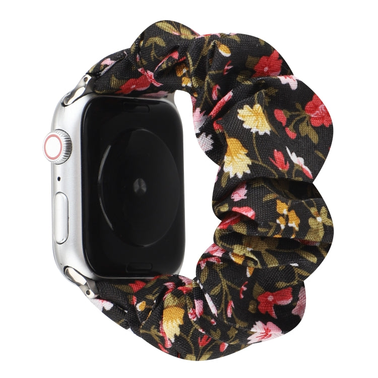Plaid Flower Pattern Cloth Hair Ring Watchband, For Apple Watch Series 8&7 41mm / SE 2&6&SE&5&4 40mm / 3&2&1 38mm, For Apple Watch Ultra 49mm / Series 8&7 45mm / SE 2&6&SE&5&4 44mm / 3&2&1 42mm                                                           ...
