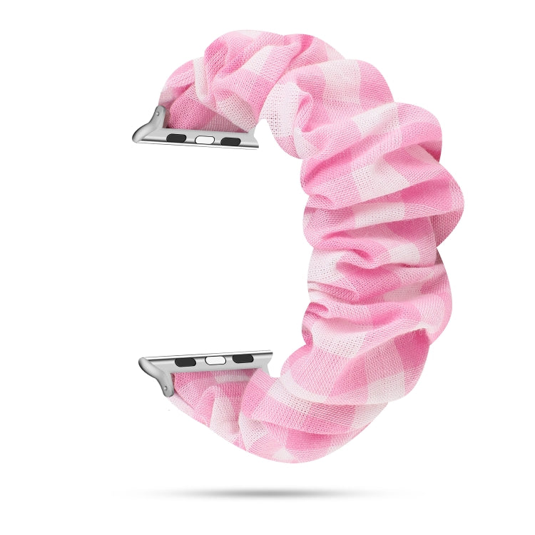 Plaid Pattern Cloth + Stainless Steel Hair Ring Watchband, For Apple Watch Series 7 41mm / 6 & SE & 5 & 4 40mm / 3 & 2 & 1 38mm, For Apple Watch Series 7 45mm / 6 & SE & 5 & 4 44mm / 3 & 2 & 1 42mm