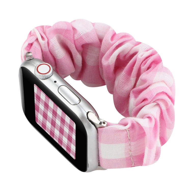 Plaid Pattern Cloth + Stainless Steel Hair Ring Watchband, For Apple Watch Series 7 41mm / 6 & SE & 5 & 4 40mm / 3 & 2 & 1 38mm, For Apple Watch Series 7 45mm / 6 & SE & 5 & 4 44mm / 3 & 2 & 1 42mm