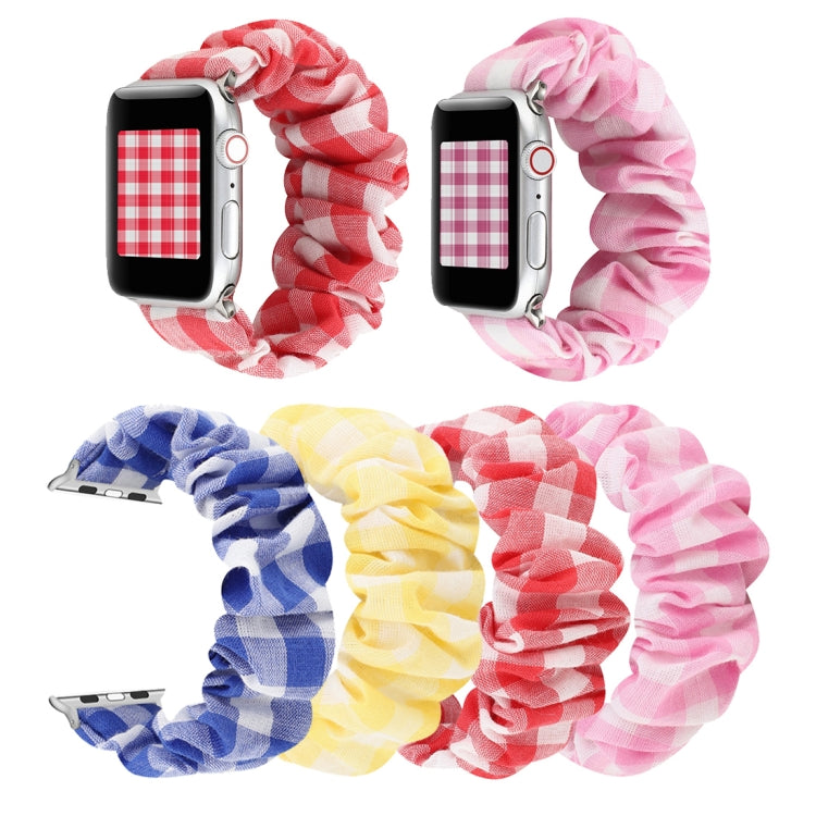 Plaid Pattern Cloth + Stainless Steel Hair Ring Watchband, For Apple Watch Series 7 41mm / 6 & SE & 5 & 4 40mm / 3 & 2 & 1 38mm, For Apple Watch Series 7 45mm / 6 & SE & 5 & 4 44mm / 3 & 2 & 1 42mm
