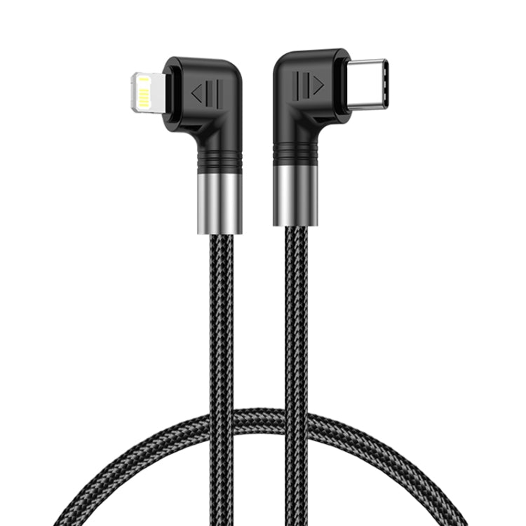 كابل بيانات A9 30W USB-C/Type-C إلى 8 دبابيس مزدوج الزاوية، 0.5 متر، 1 متر، 2 متر، 3 متر