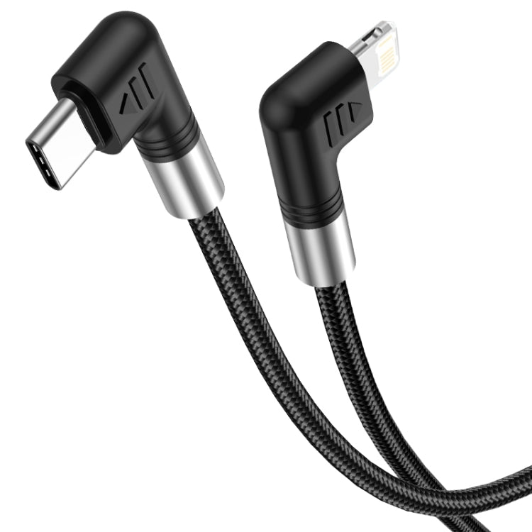 كابل بيانات A9 30W USB-C/Type-C إلى 8 دبابيس مزدوج الزاوية، 0.5 متر، 1 متر، 2 متر، 3 متر
