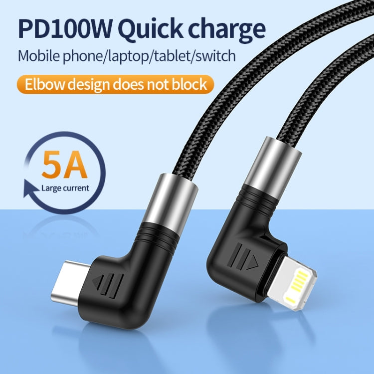 كابل بيانات A9 30W USB-C/Type-C إلى 8 دبابيس مزدوج الزاوية، 0.5 متر، 1 متر، 2 متر، 3 متر