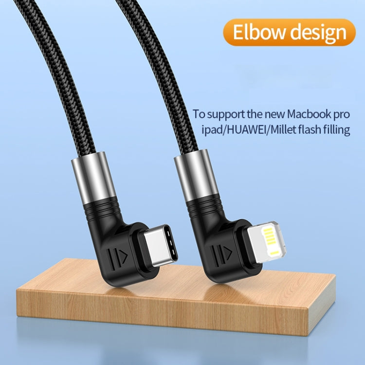 كابل بيانات A9 30W USB-C/Type-C إلى 8 دبابيس مزدوج الزاوية، 0.5 متر، 1 متر، 2 متر، 3 متر