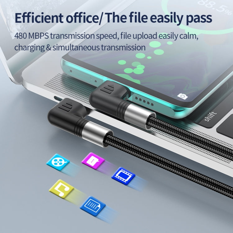 كابل بيانات A9 30W USB-C/Type-C إلى 8 دبابيس مزدوج الزاوية، 0.5 متر، 1 متر، 2 متر، 3 متر