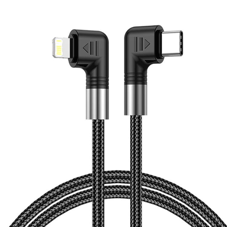 كابل بيانات A9 30W USB-C/Type-C إلى 8 دبابيس مزدوج الزاوية، 0.5 متر، 1 متر، 2 متر، 3 متر