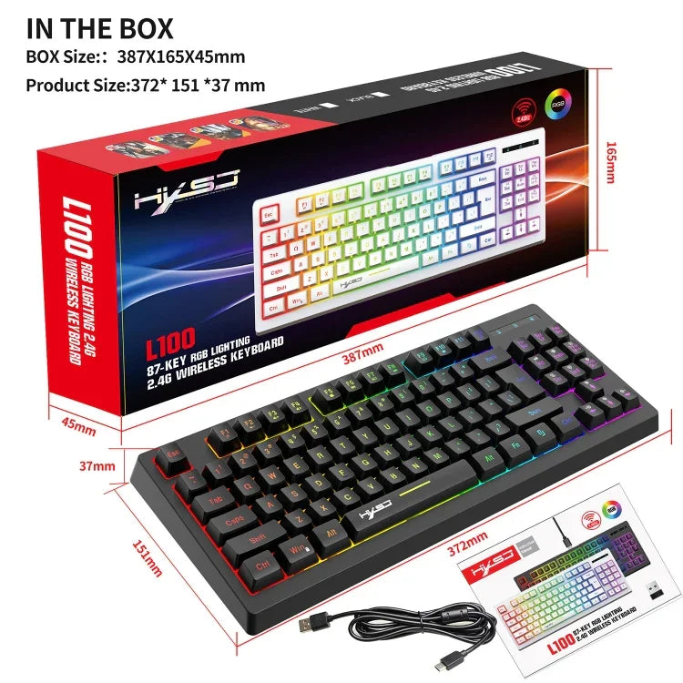HXSJ L100 87 Keys RGB Backlit Film 2.4G Wireless Keyboard