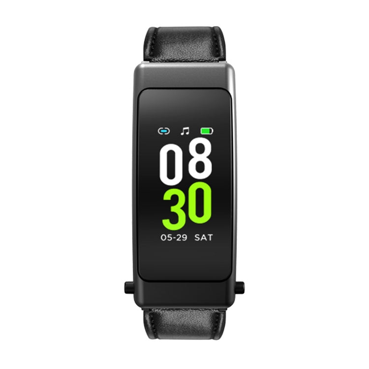 K50+ 0.96 inch Leather Band Earphone Detachable Life Waterproof Smart Watch Support Bluetooth Call, Leather Band (Black)