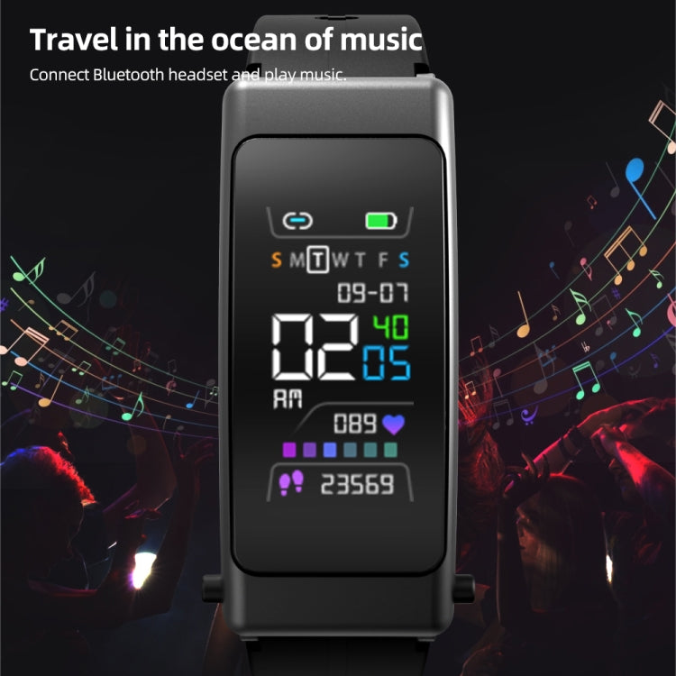 K50+ 0.96 inch Leather Band Earphone Detachable Life Waterproof Smart Watch Support Bluetooth Call, Leather Band (Black)