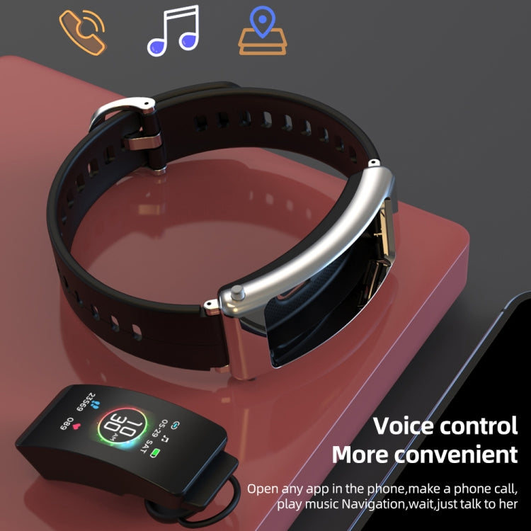 K50+ 0.96 inch Leather Band Earphone Detachable Life Waterproof Smart Watch Support Bluetooth Call, Leather Band (Black)