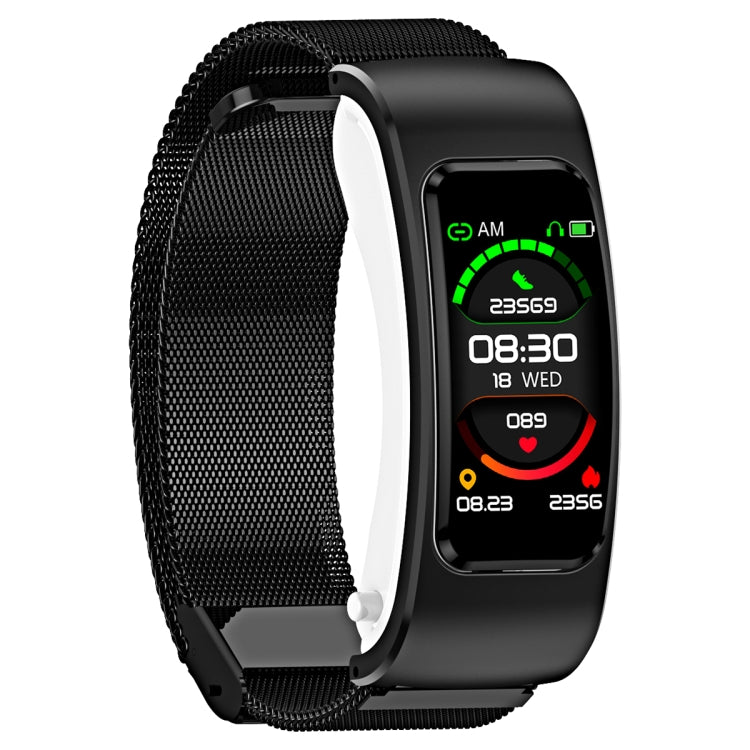 K60 1.08 inch Steel Band Earphone Detachable Life Waterproof Smart Watch Support Bluetooth Call, Steel Band (Black)