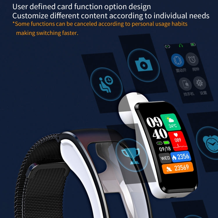 K60 1.08 inch Steel Band Earphone Detachable Life Waterproof Smart Watch Support Bluetooth Call, Steel Band (Black)