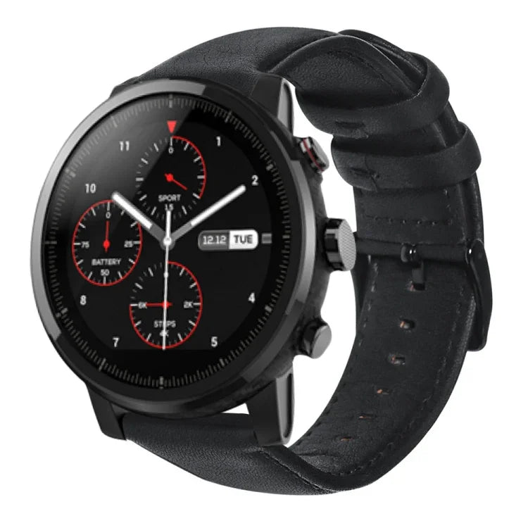 سوار ساعة من الجلد الطبيعي مشمع بالزيت، لساعات Amazfit GTR 47 مم / Pace / Stratos، لساعات Amazfit 2 Stratos، لساعات Ticwatch Pro / E2 / S2، لساعات Pebble الجيل الأول، لساعات Pebble Time