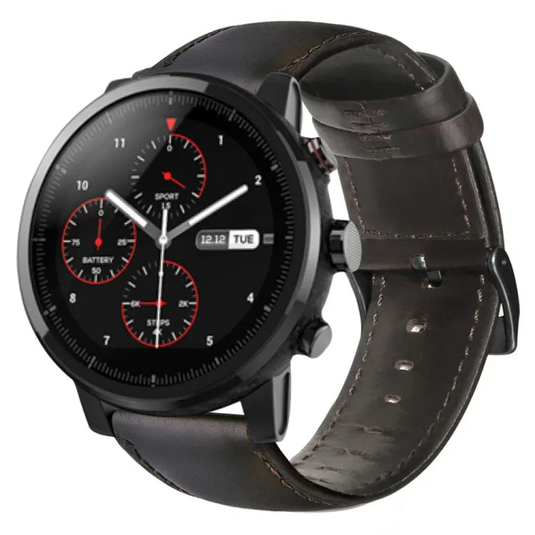 سوار ساعة من الجلد الطبيعي مشمع بالزيت، لساعات Amazfit GTR 47 مم / Pace / Stratos، لساعات Amazfit 2 Stratos، لساعات Ticwatch Pro / E2 / S2، لساعات Pebble الجيل الأول، لساعات Pebble Time