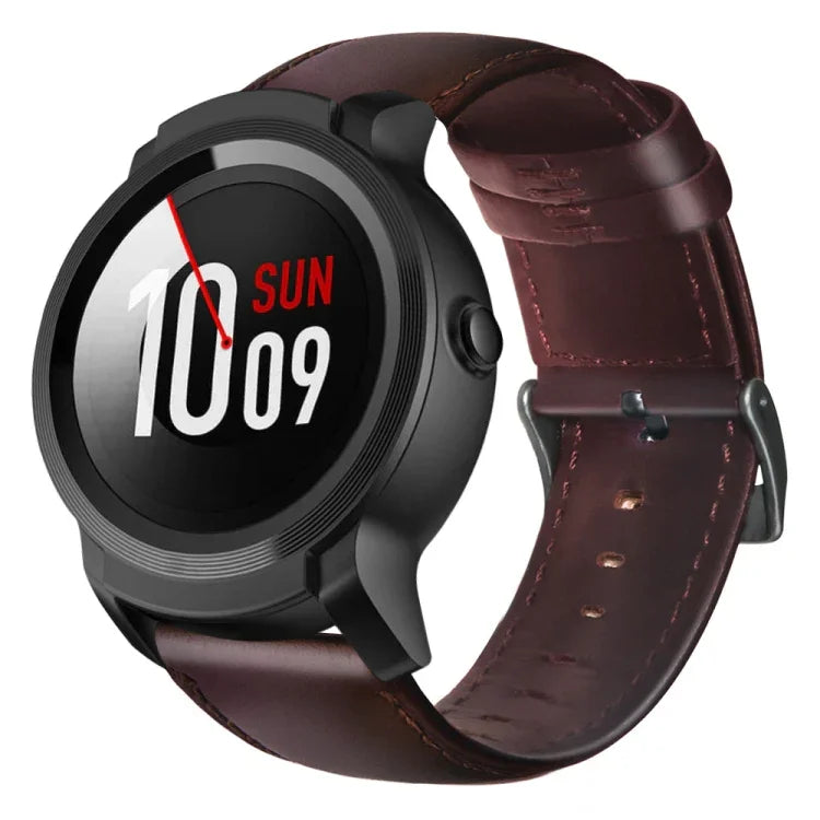 سوار ساعة من الجلد الطبيعي مشمع بالزيت، لساعات Amazfit GTR 47 مم / Pace / Stratos، لساعات Amazfit 2 Stratos، لساعات Ticwatch Pro / E2 / S2، لساعات Pebble الجيل الأول، لساعات Pebble Time