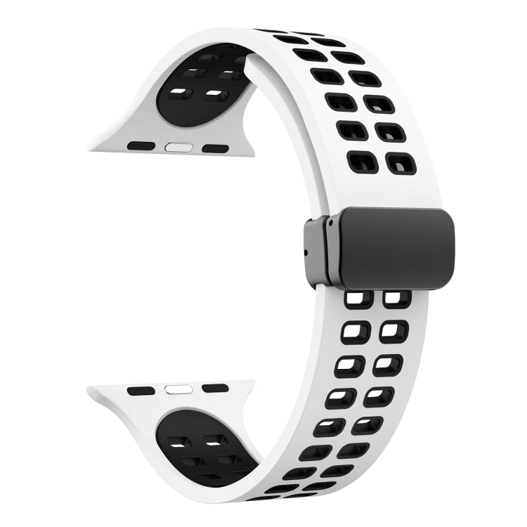 Magnetic Fold Clasp Square Holes Silicone Watch Band, For Apple Watch Series 8&7 45mm, For Apple Watch Series 8&7 41mm