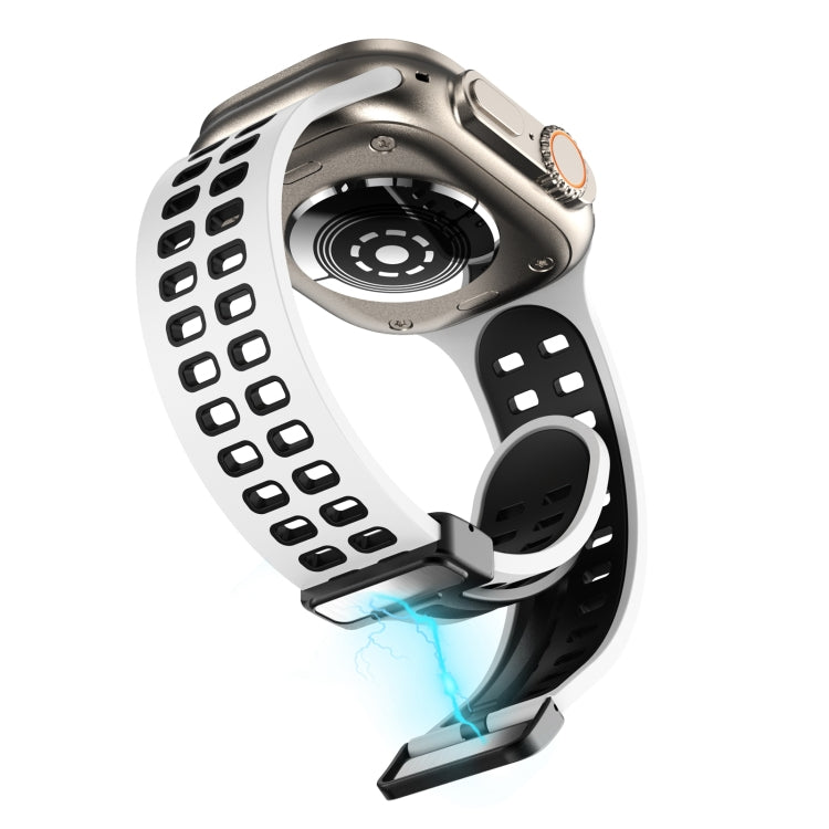 Magnetic Fold Clasp Square Holes Silicone Watch Band, For Apple Watch Series 8&7 45mm, For Apple Watch Series 8&7 41mm