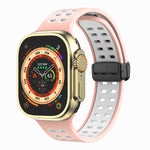 Magnetic Fold Clasp Square Holes Silicone Watch Band, For Apple Watch Series 8&7 45mm, For Apple Watch Series 8&7 41mm