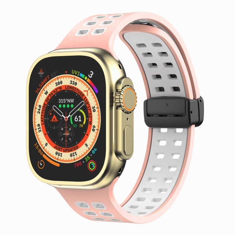 Magnetic Fold Clasp Square Holes Silicone Watch Band, For Apple Watch Series 8&7 45mm, For Apple Watch Series 8&7 41mm