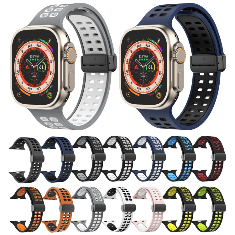 Magnetic Fold Clasp Square Holes Silicone Watch Band, For Apple Watch Series 8&7 45mm, For Apple Watch Series 8&7 41mm