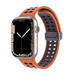 Magnetic Fold Clasp Square Holes Silicone Watch Band, For Apple Watch Series 8&7 45mm, For Apple Watch Series 8&7 41mm
