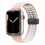 Magnetic Fold Clasp Square Holes Silicone Watch Band, For Apple Watch Series 8&7 45mm, For Apple Watch Series 8&7 41mm