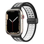 Magnetic Fold Clasp Square Holes Silicone Watch Band, For Apple Watch Series 8&7 45mm, For Apple Watch Series 8&7 41mm