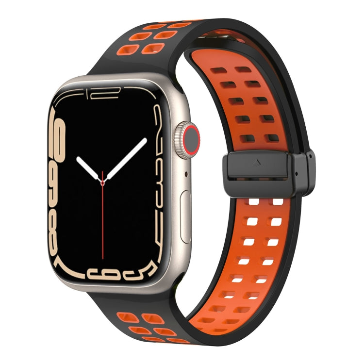 Magnetic Fold Clasp Square Holes Silicone Watch Band, For Apple Watch Series 8&7 45mm, For Apple Watch Series 8&7 41mm