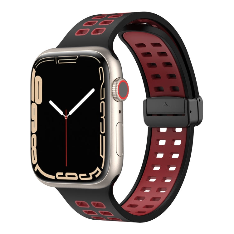 Magnetic Fold Clasp Square Holes Silicone Watch Band, For Apple Watch Series 8&7 45mm, For Apple Watch Series 8&7 41mm