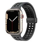 Magnetic Fold Clasp Square Holes Silicone Watch Band, For Apple Watch Series 8&7 45mm, For Apple Watch Series 8&7 41mm