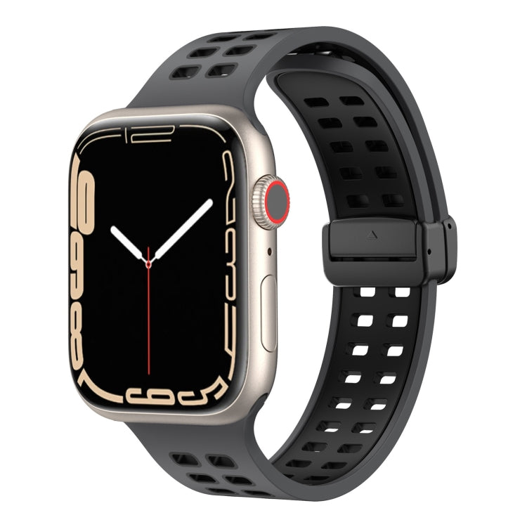 Magnetic Fold Clasp Square Holes Silicone Watch Band, For Apple Watch Series 8&7 45mm, For Apple Watch Series 8&7 41mm