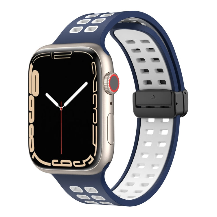 Magnetic Fold Clasp Square Holes Silicone Watch Band, For Apple Watch Series 8&7 45mm, For Apple Watch Series 8&7 41mm