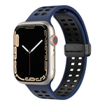 Magnetic Fold Clasp Square Holes Silicone Watch Band, For Apple Watch Series 8&7 45mm, For Apple Watch Series 8&7 41mm