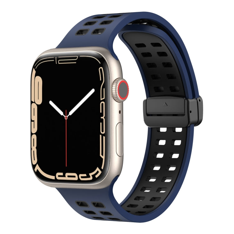 Magnetic Fold Clasp Square Holes Silicone Watch Band, For Apple Watch Series 8&7 45mm, For Apple Watch Series 8&7 41mm