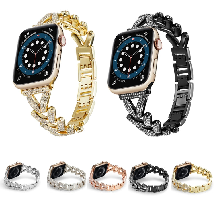 Triangle Diamond Metal Watch Band, For Apple Watch Ultra 49mm / Series 8&7 45mm / SE 2&6&SE&5&4 44mm / 3&2&1 42mm, For Apple Watch Series 8&7 41mm / SE 2&6&SE&5&4 40mm / 3&2&1 38mm