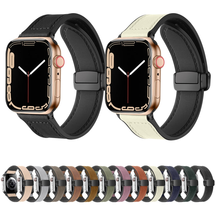 Magnetic Folding Silicone Leather Watch Band, For Apple Watch Series 8&7 41mm