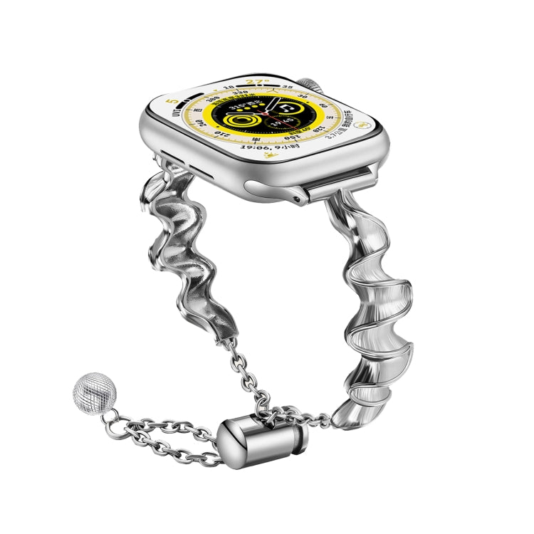 سوار ساعة معدني بنمط موجة الشريط، لسلسلة ساعات آبل 10 مقاس 46مم، لسلسلة ساعات آبل 10 مقاس 42مم، لساعة آبل SE 2023 مقاس 44مم، لساعة آبل SE 2023 مقاس 40مم، لساعة آبل ألترا 2 مقاس 49مم، لساعة آبل 9 مقاس 45مم، لساعة آبل 9 مقاس 41مم