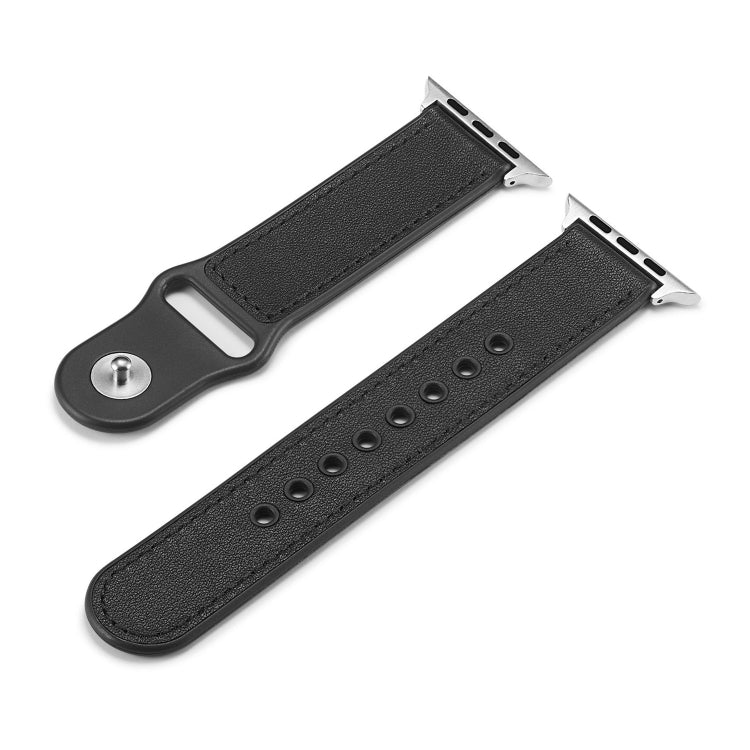 Single Buckle TPU+ Genuine Leather Watchband, For Apple Watch Series 7 41mm / 6 & SE & 5 & 4 40mm / 3 & 2 & 1 38mm, For Apple Watch Series 7 45mm / 6 & SE & 5 & 4 44mm / 3 & 2 & 1 42mm                                                                    ...
