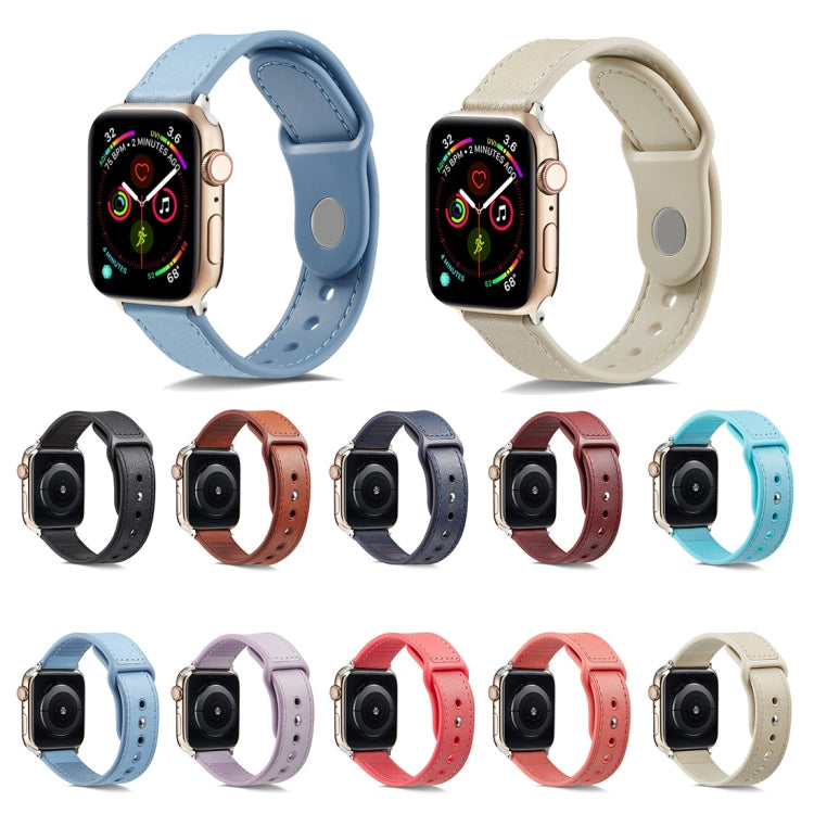 Single Buckle TPU+ Genuine Leather Watchband, For Apple Watch Series 7 41mm / 6 & SE & 5 & 4 40mm / 3 & 2 & 1 38mm, For Apple Watch Series 7 45mm / 6 & SE & 5 & 4 44mm / 3 & 2 & 1 42mm                                                                    ...