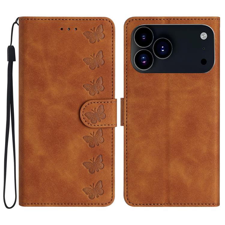 غطاء هاتف من الجلد بنقشة سبع فراشات بارزة، لهواتف iPhone 16e / 17e، iPhone 17 Pro Max، iPhone 17 Pro، iPhone 17، iPhone Air، iPhone 16 Pro Max، iPhone 16 Pro، iPhone 16 Plus