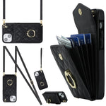 Rhombic Texture Card Bag Phone Case with Long Lanyard, For iPhone 15 Pro, For iPhone 15 Plus, For iPhone 15, For iPhone 14 Plus, For iPhone 14, For iPhone 14 Pro