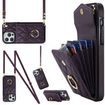 Rhombic Texture Card Bag Phone Case with Long Lanyard, For iPhone 14 Pro Max, For iPhone 13 Pro Max, For iPhone 13 Pro, For iPhone 13, For iPhone 12 / 12 Pro, For iPhone 12 Pro Max
