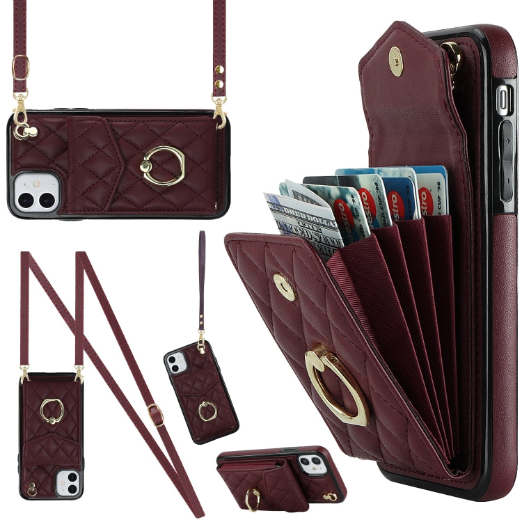 Rhombic Texture Card Bag Phone Case with Long Lanyard, For iPhone 11 Pro Max, For iPhone 11, For iPhone 11 Pro, For iPhone XR, For iPhone XS Max