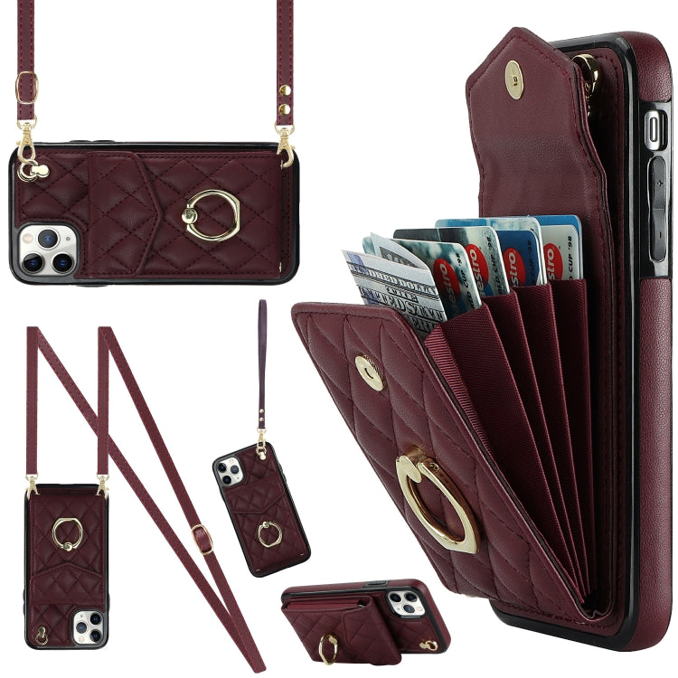 Rhombic Texture Card Bag Phone Case with Long Lanyard, For iPhone 11 Pro Max, For iPhone 11, For iPhone 11 Pro, For iPhone XR, For iPhone XS Max