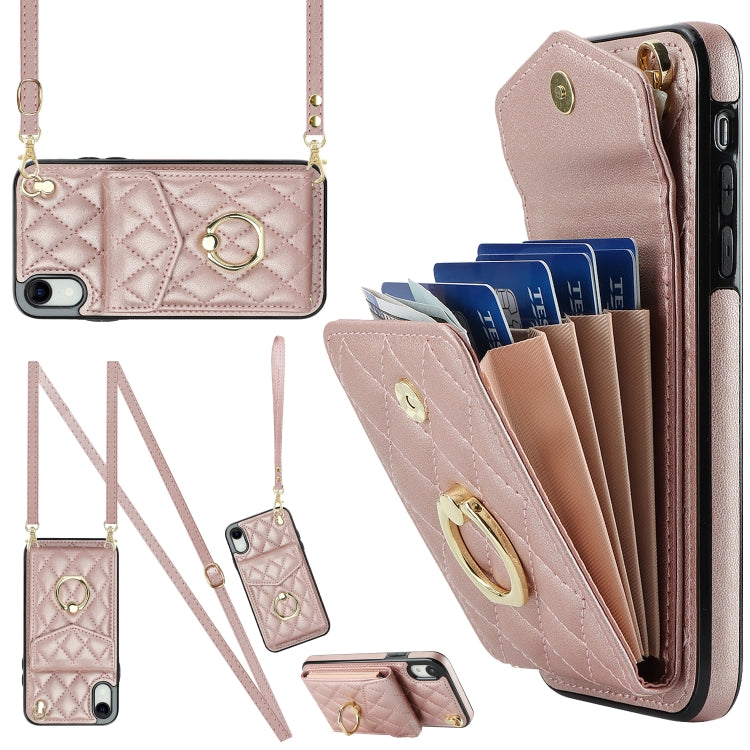 Rhombic Texture Card Bag Phone Case with Long Lanyard, For iPhone 11 Pro Max, For iPhone 11, For iPhone 11 Pro, For iPhone XR, For iPhone XS Max