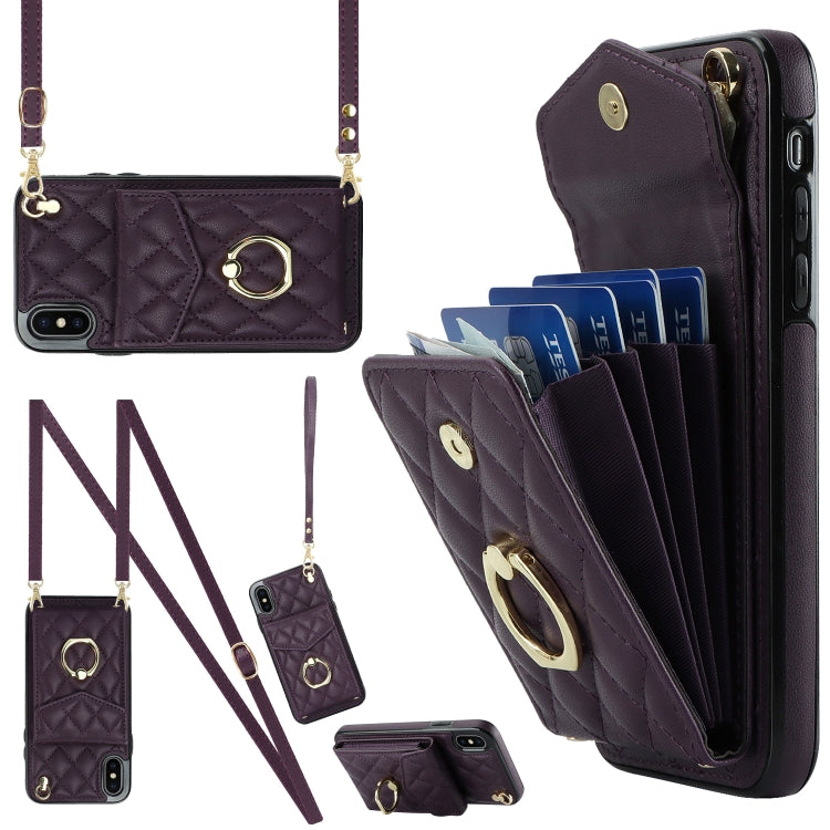 Rhombic Texture Card Bag Phone Case with Long Lanyard, For iPhone 11 Pro Max, For iPhone 11, For iPhone 11 Pro, For iPhone XR, For iPhone XS Max