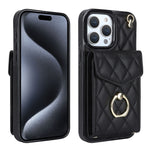 Rhombic Texture Card Bag Phone Case with Long Lanyard, For iPhone 17e / 16e, For iPhone 17 Pro Max, For iPhone 17 Pro, For iPhone 17, For iPhone Air, For iPhone 15 Pro Max
