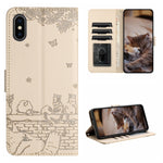 غطاء هاتف من الجلد بنقش قطة مع حبل معصم، لهواتف iPhone 11 Pro، وiPhone XS Max، وiPhone X، وiPhone 7 Plus / 8 Plus